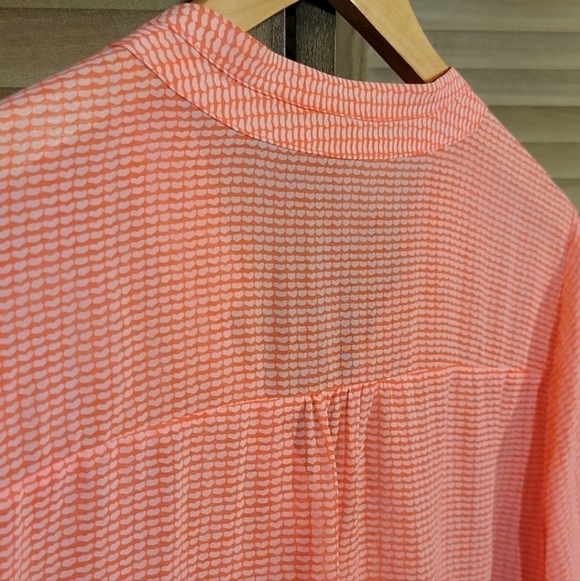 A.N.A Petite Medium PM Sheer Blouse Coral White Hearts Henley Roll Tab Sleeve - Picture 5 of 8